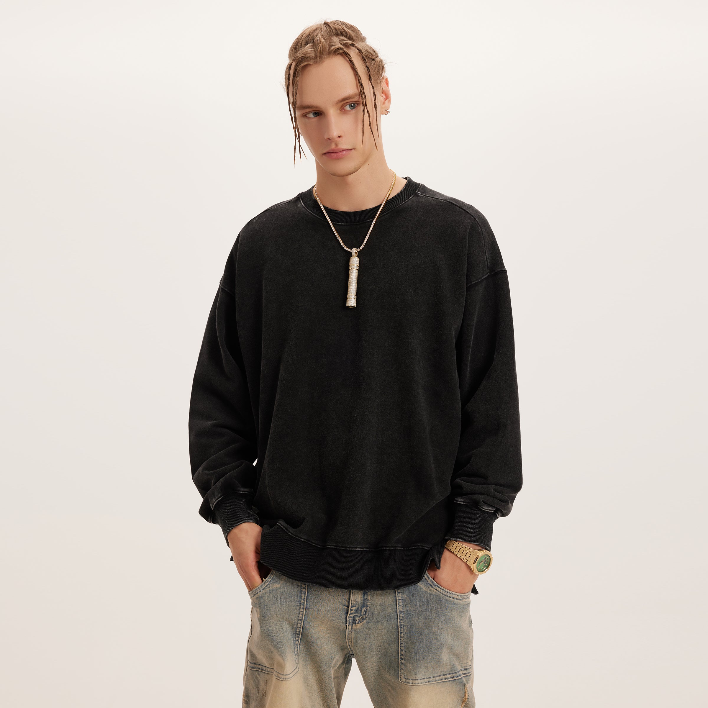 Unisex Heavyweight Oversized Side Slit Faded Sweatshirt 380GSM